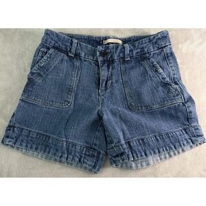 Arizona Jean Co Women's Blue Denim Utility Shorts Cargo Pockets Size 4
